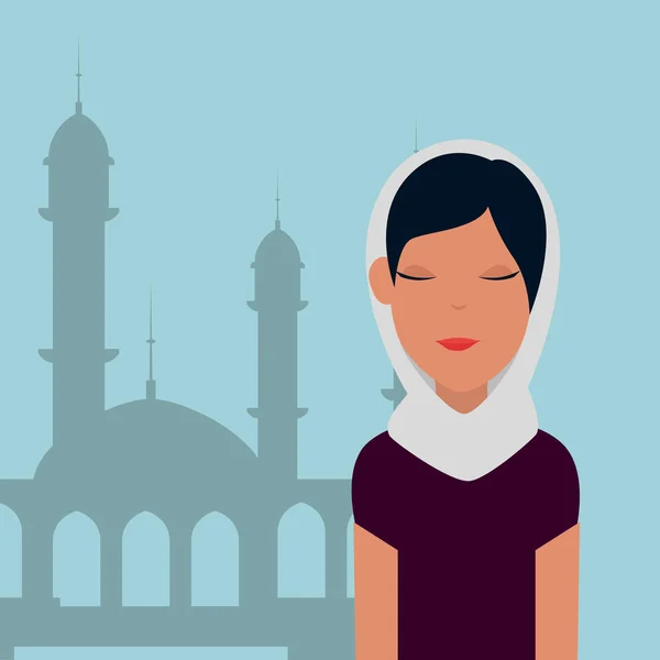 Islamic woman with traditional burka and mosque building — Stock Vector