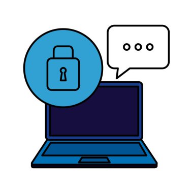 asma kilit ve konuşma balonu ile dizüstü bilgisayar