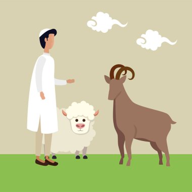 kuzu hayvan ile İslami adam