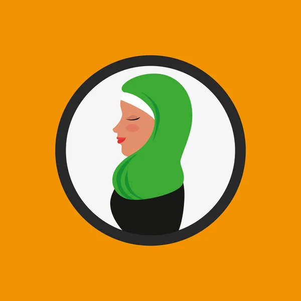 Profil de la femme islamique avec burka traditionnelle en cercle — Image vectorielle