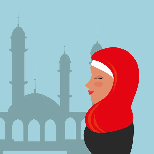 Profil einer islamischen Frau mit traditioneller Burka in Moschee — Stockvektor