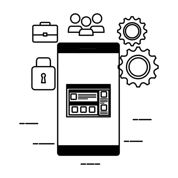 Smartfon z szablonem strony i zestawem ikon — Wektor stockowy