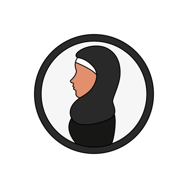 Profil islámské ženy s tradiční burkou v kruhu — Stockový vektor