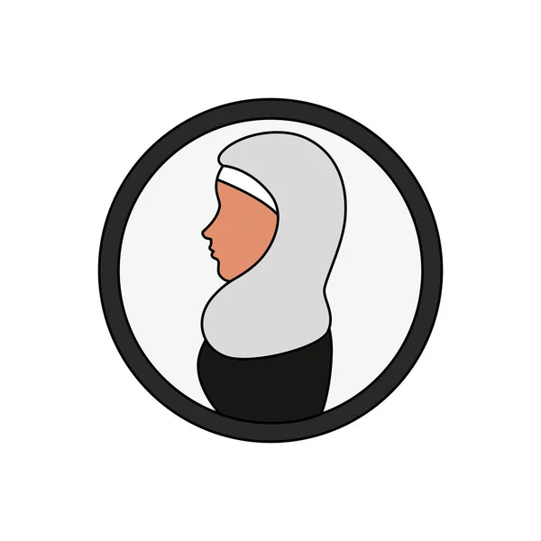 Profil de la femme islamique avec burka traditionnelle en cercle — Image vectorielle