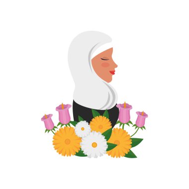 geleneksel burka ve bahçe çiçekleri ile İslam kadın profili