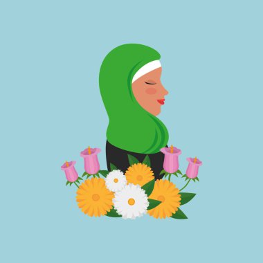 geleneksel burka ve bahçe çiçekleri ile İslam kadın profili