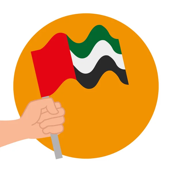 Hand with United Arab Emirates flag waving in pole — Stock Vector
