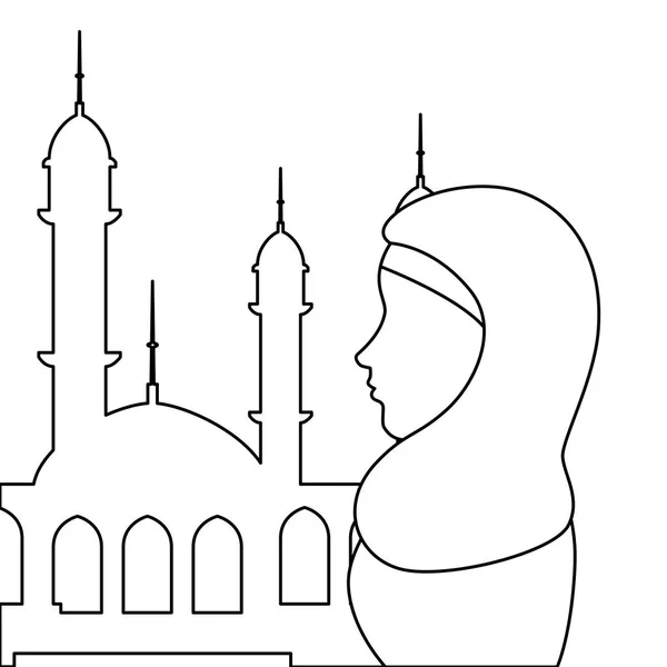 Perfil de mujer islámica con burka tradicional en mezquita — Archivo Imágenes Vectoriales