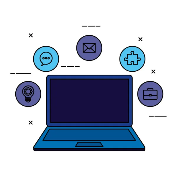 Laptop mit Social-Media-Marketing-Symbolen — Stockvektor