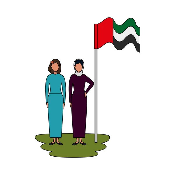 Kutup geleneksel burka ve arabistan bayrağı ile İslami kadınlar — Stok Vektör