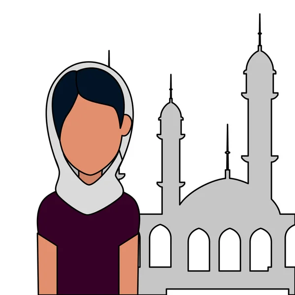 Mujer islámica con burka tradicional y construcción de mezquitas — Archivo Imágenes Vectoriales