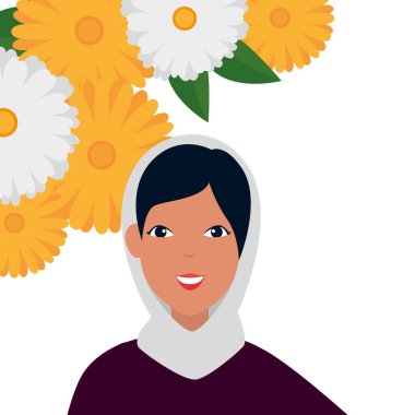 geleneksel burka ve çiçek çerçeve ile İslami kadın