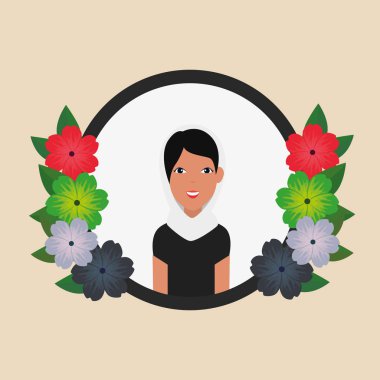 geleneksel burka ve çiçek taç ile İslami kadın