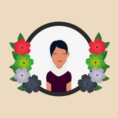 geleneksel burka ve çiçek taç ile İslami kadın