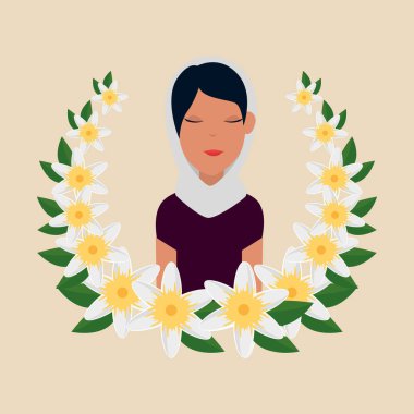 geleneksel burka ve çiçek taç ile İslami kadın