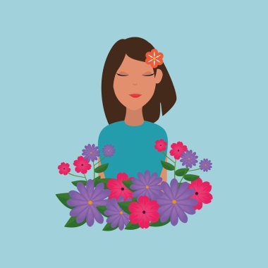 saç ve çiçek bahçesinde çiçek ile güzel kadın