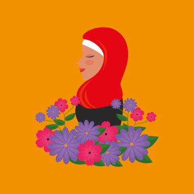 geleneksel burka ve bahçe çiçekleri ile İslam kadın profili