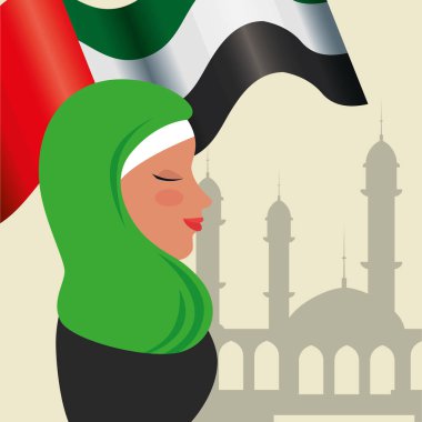 camide geleneksel burka ve arabistan bayrağı ile İslam kadın profili