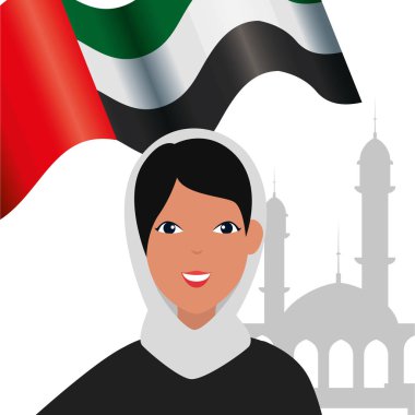 camide geleneksel burka ve Arap bayrağı ile İslam kadın