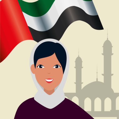 camide geleneksel burka ve Arap bayrağı ile İslam kadın