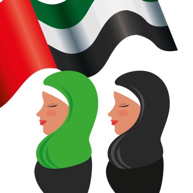geleneksel burka ve emirates arap bayrağı ile İslami kadın grubu