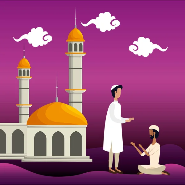Camide geleneksel giysileri ile İslami erkekler — Stok Vektör