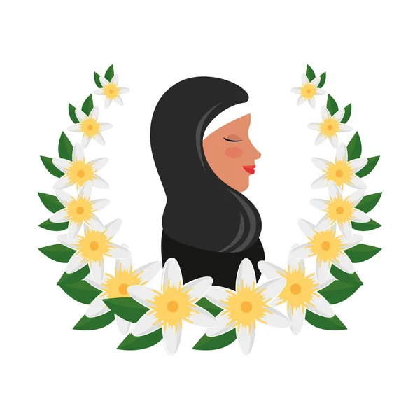 Profil einer islamischen Frau mit traditioneller Burka im Blumenkranz — Stockvektor