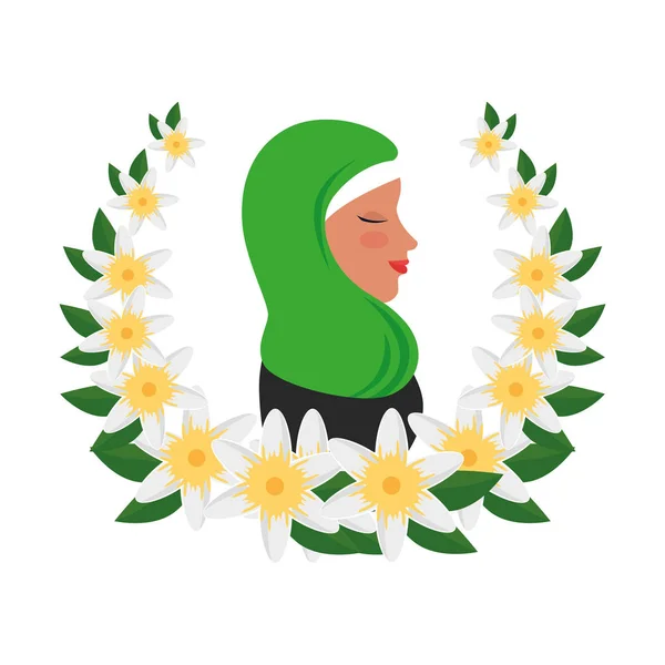 Perfil de mujer islámica con burka tradicional en corona floral — Archivo Imágenes Vectoriales