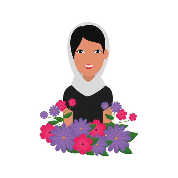 Islamische Frau mit traditioneller Burka und Gartenblumen — Stockvektor