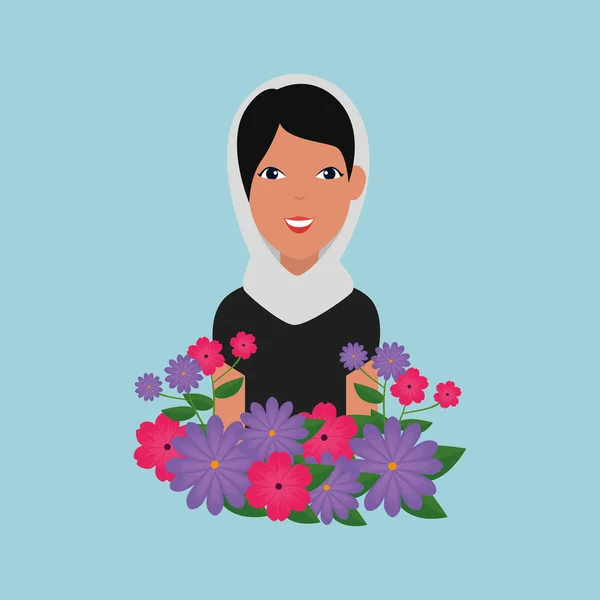 Mujer islámica con burka tradicional y flores de jardín — Archivo Imágenes Vectoriales