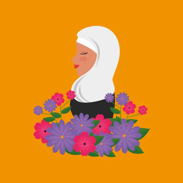 Premium Vector  Pretty hijab woman side profile with colorful flower  bouquet