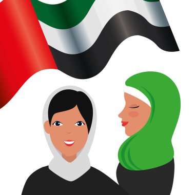 geleneksel burka ve emirates arap bayrağı ile İslami kadın grubu