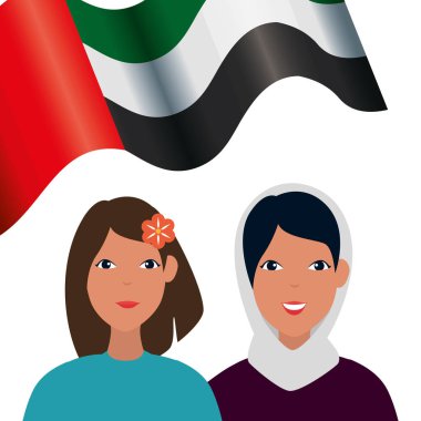 geleneksel burka ve emirates arap bayrağı ile İslami kadın grubu