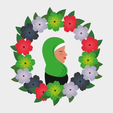 çiçek çelenk geleneksel burka ile İslam kadın profili