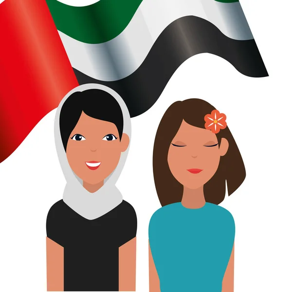 Islamische Frauen mit traditioneller Burka und arabischer Flagge — Stockvektor