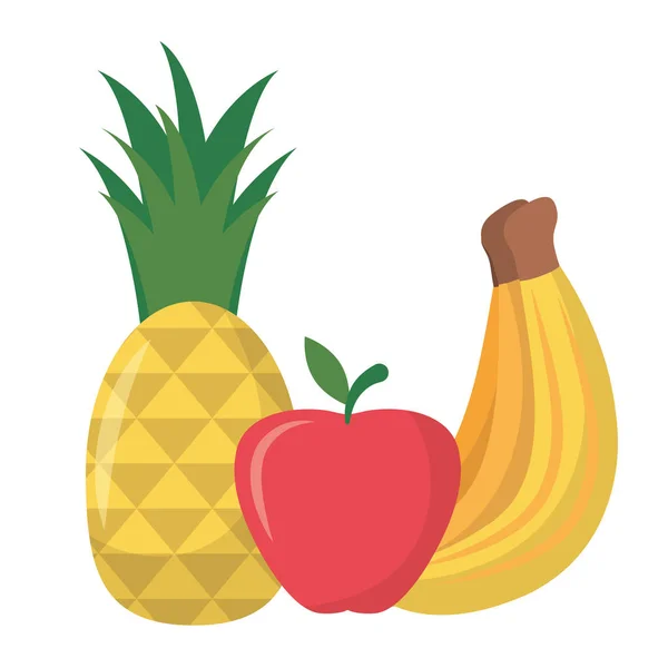 Bananen-Ananas-Apfel-Vektordesign — Stockvektor