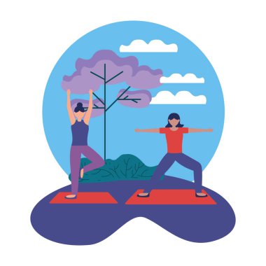 Yoga yapan kızlar vektör tasarımı poz