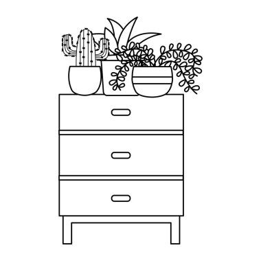 Tencere ve mobilya vektör tasarımı içinde Bitkiler