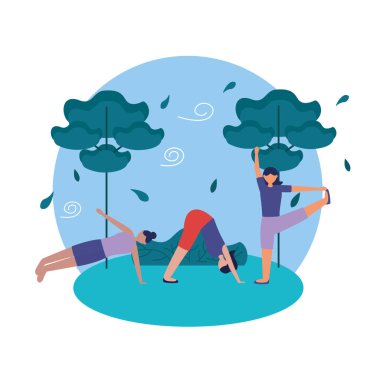 Yoga yapan kızlar vektör tasarımı poz