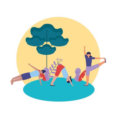 Yoga yapan kızlar vektör tasarımı poz