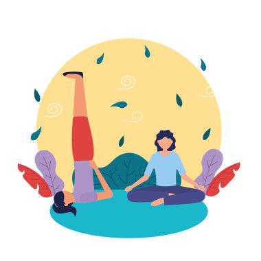 Yoga yapan kızlar vektör tasarımı poz