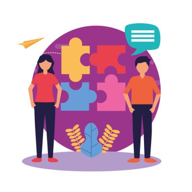 Takım çalışması simgesi vektör tasarımı ile kadın ve erkek