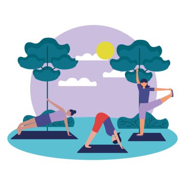 Yoga yapan kızlar vektör tasarımı poz