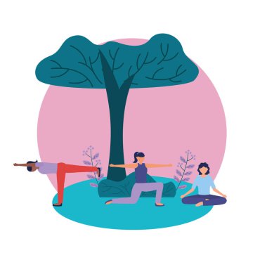 Yoga yapan kızlar vektör tasarımı poz