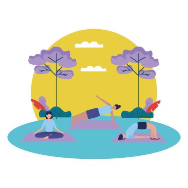 Yoga yapan kızlar vektör tasarımı poz
