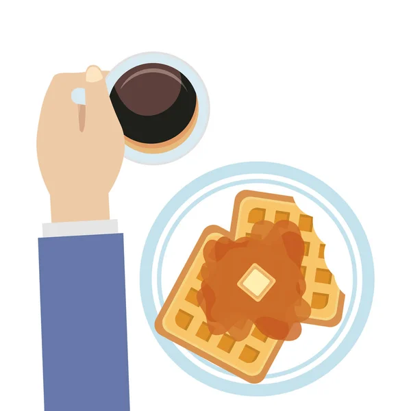 Diseño aislado del vector del waffle del desayuno — Vector de stock