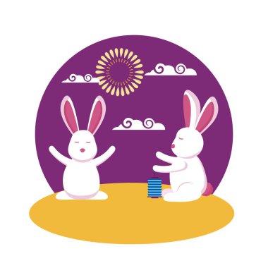 Orta sonbahar festivali vektör tasarımı Tavşanlar