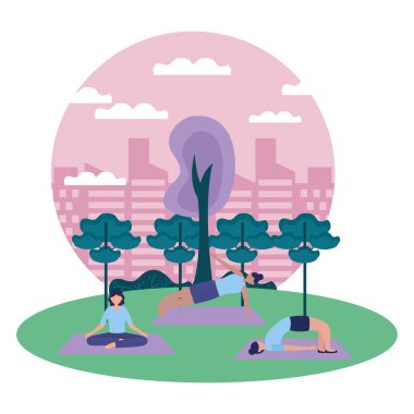 Yoga yapan kızlar vektör tasarımı poz