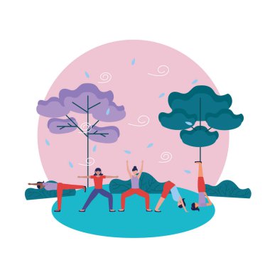 Yoga yapan kızlar vektör tasarımı poz