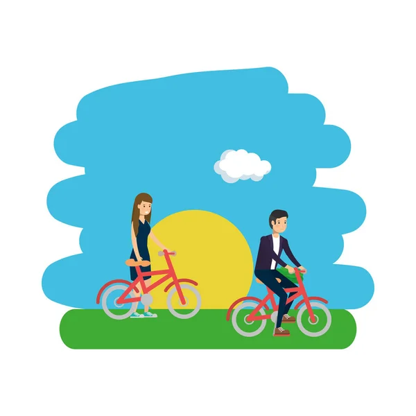 Woman and man riding bike vector design — Stock Vector
